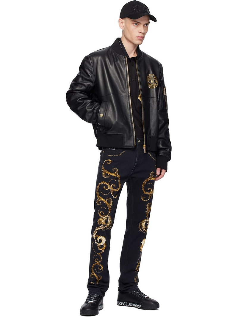 VERSACE JEANS COUTURE Black V Emblem Leather Jacket outlook