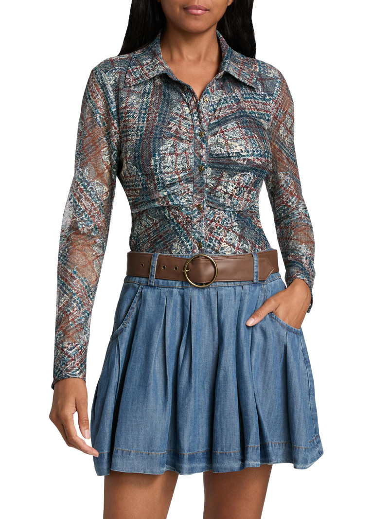 Women's Plaid Hamilton Gathered Button-Front Shirt - Amber Multi 3