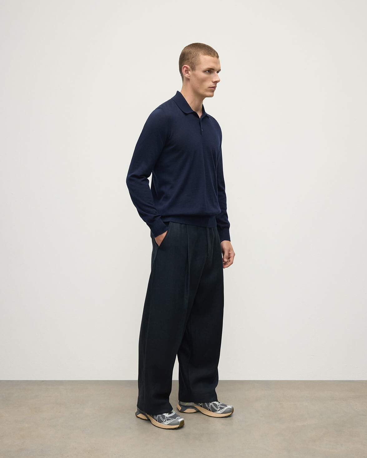 Navy Cashmere Polo Shirt - 3