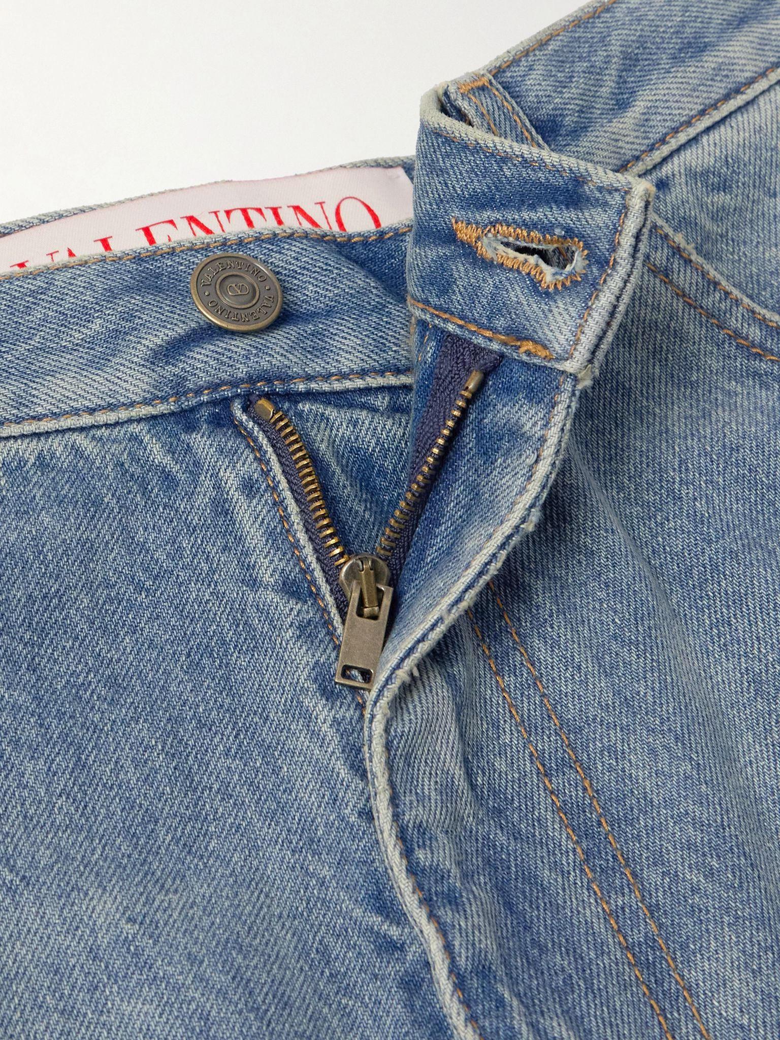 Straight-Leg Cropped Logo-Appliquéd Jacquard-Trimmed Jeans Blue - 6