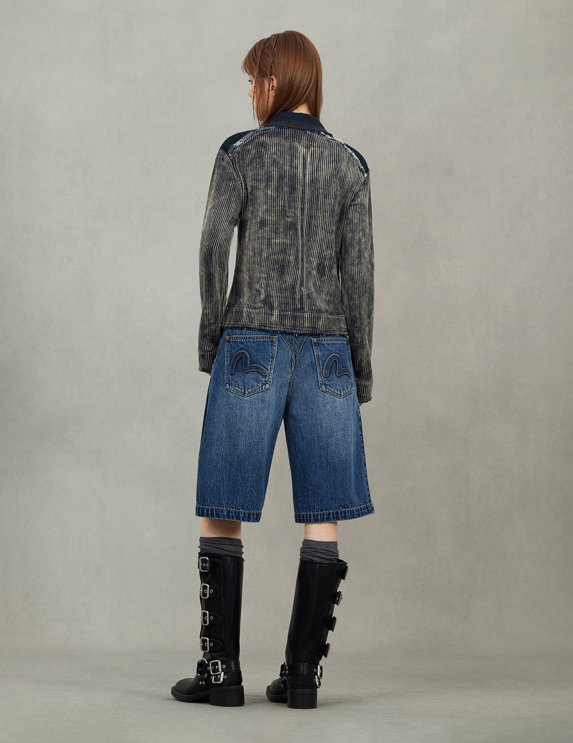 Denim Panelled Fashion Fit Zip-Up Cardigan - 8