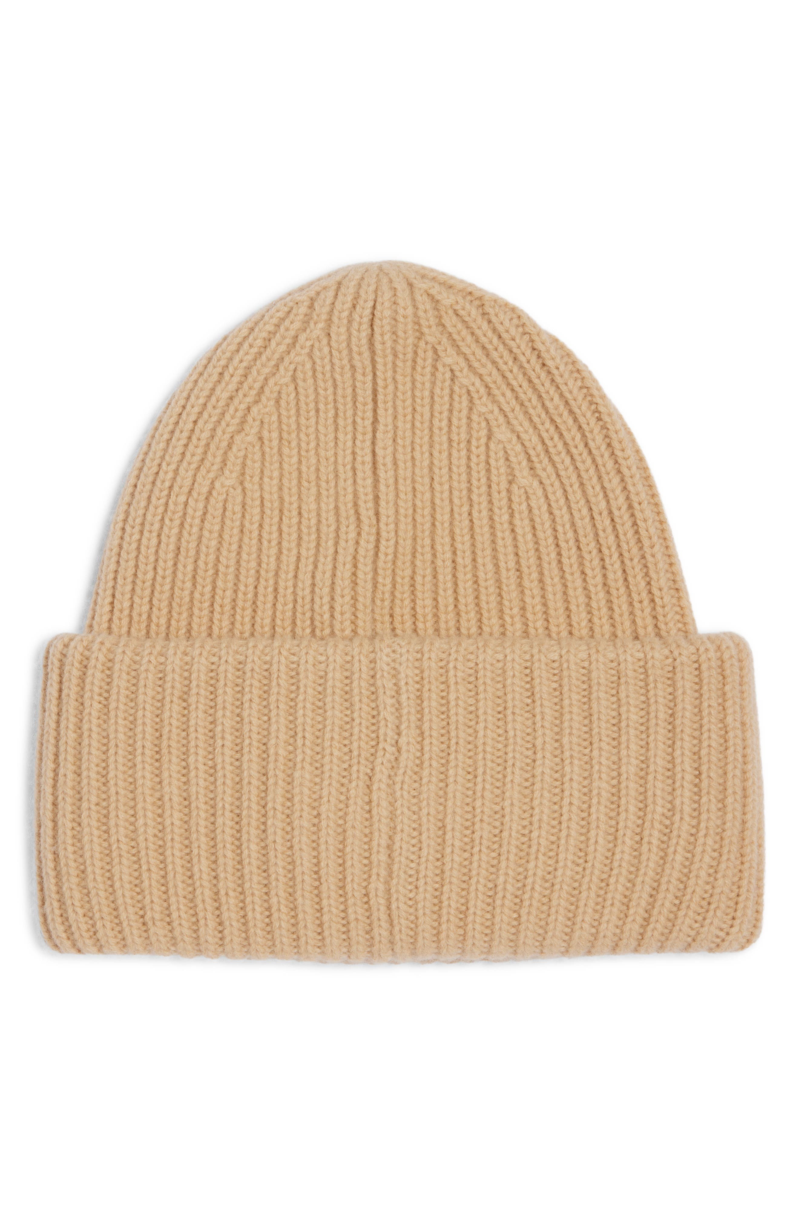 Acne Studios Pansy Face Patch Rib Wool Beanie in Biscuit Beige at Nordstrom - 2