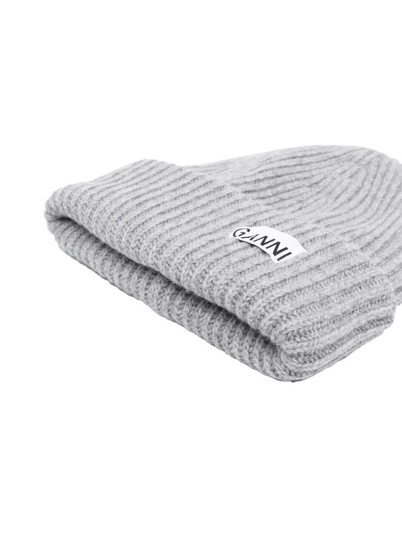 GANNI logo-patch rib-knit beanie outlook