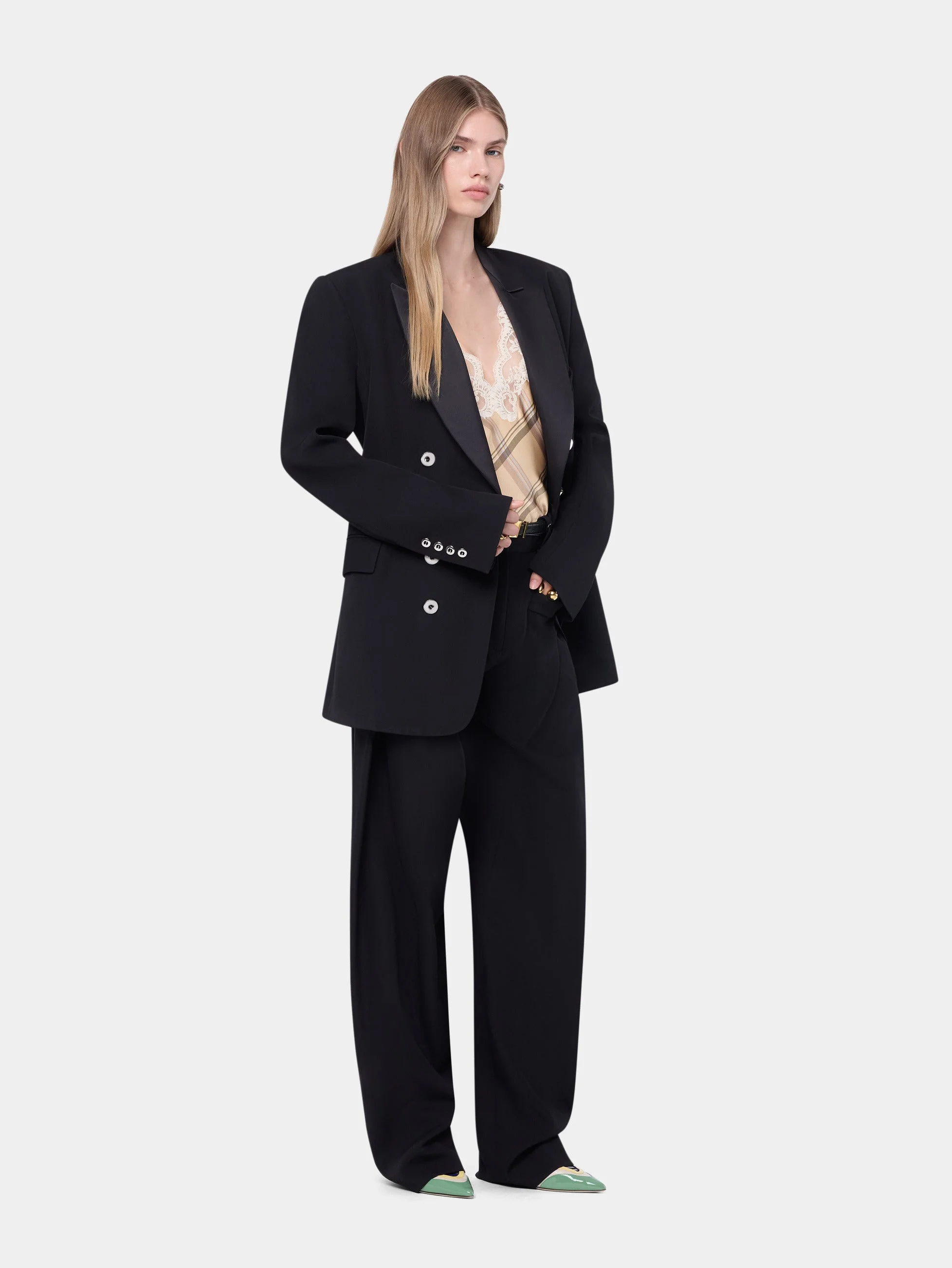 TAILORED BLAZER JACKET IN BLACK WOOL - 1