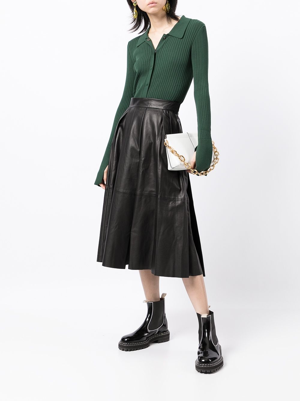 high-waisted leather pleated skirt - 2