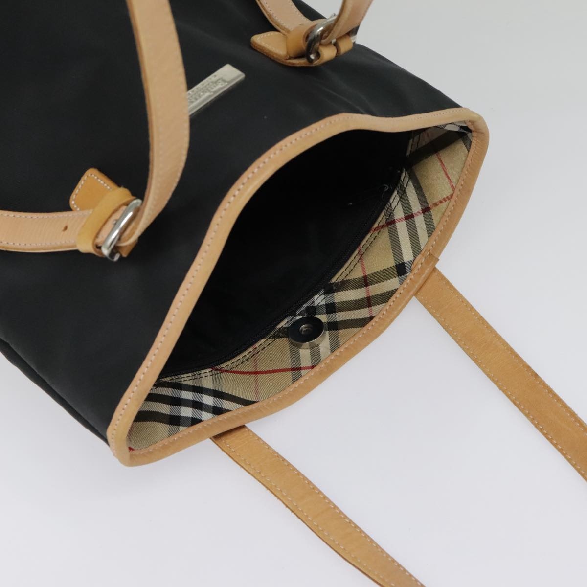 Burberry Nova Check Blue Label Tote Bag Nylon Black Beige - 6