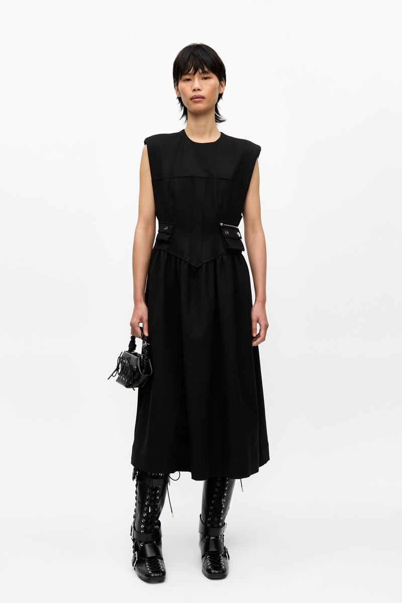GANNI BLACK HEAVY COTTON CORSET MIDI DRESS outlook