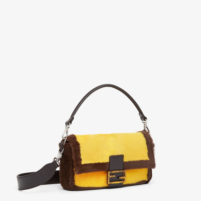 Re-Edition bag in yellow and dark brown sheepskin 2
