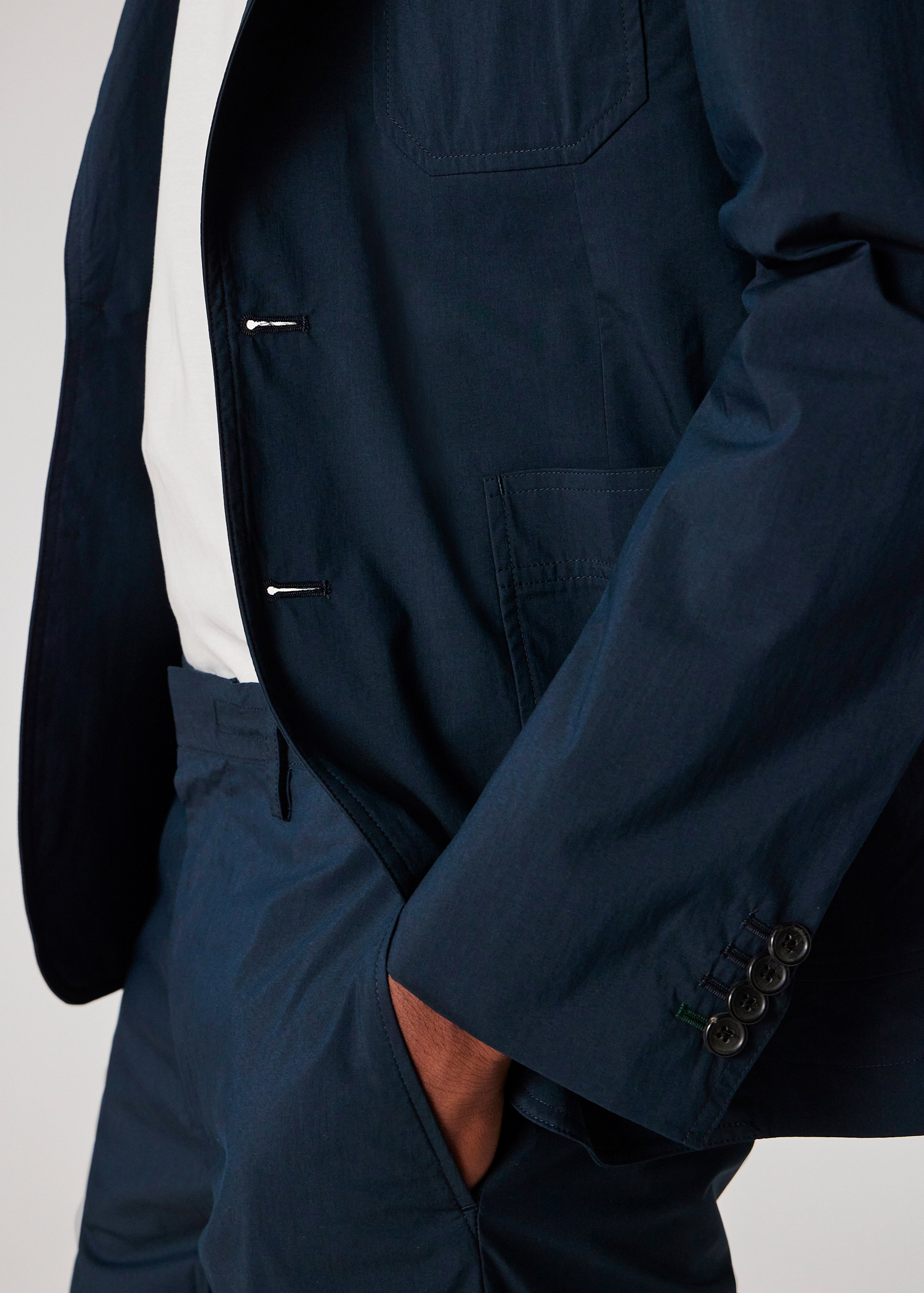 Navy Blue Cotton-Blend Two Button Blazer - 6