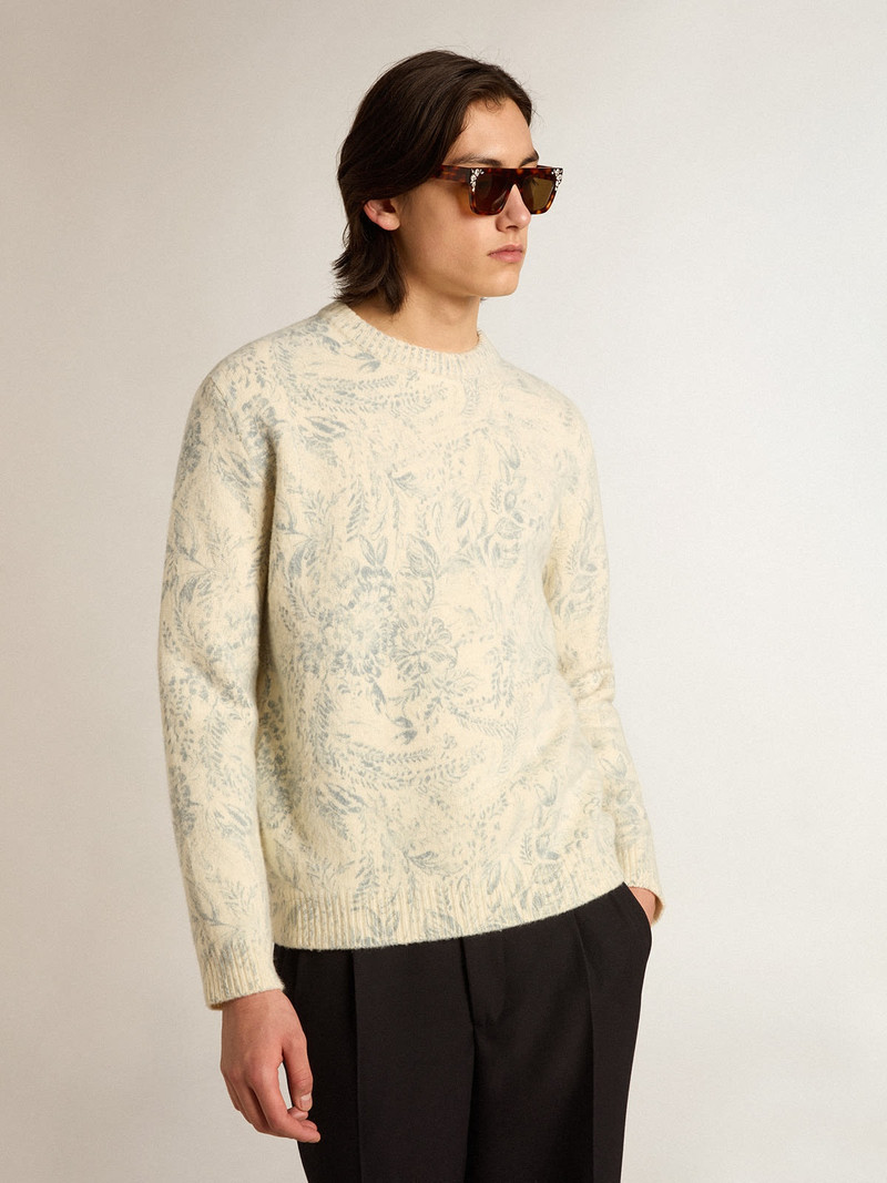 Men’s round-neck sweater in wool with all-over toile de jouy pattern 5