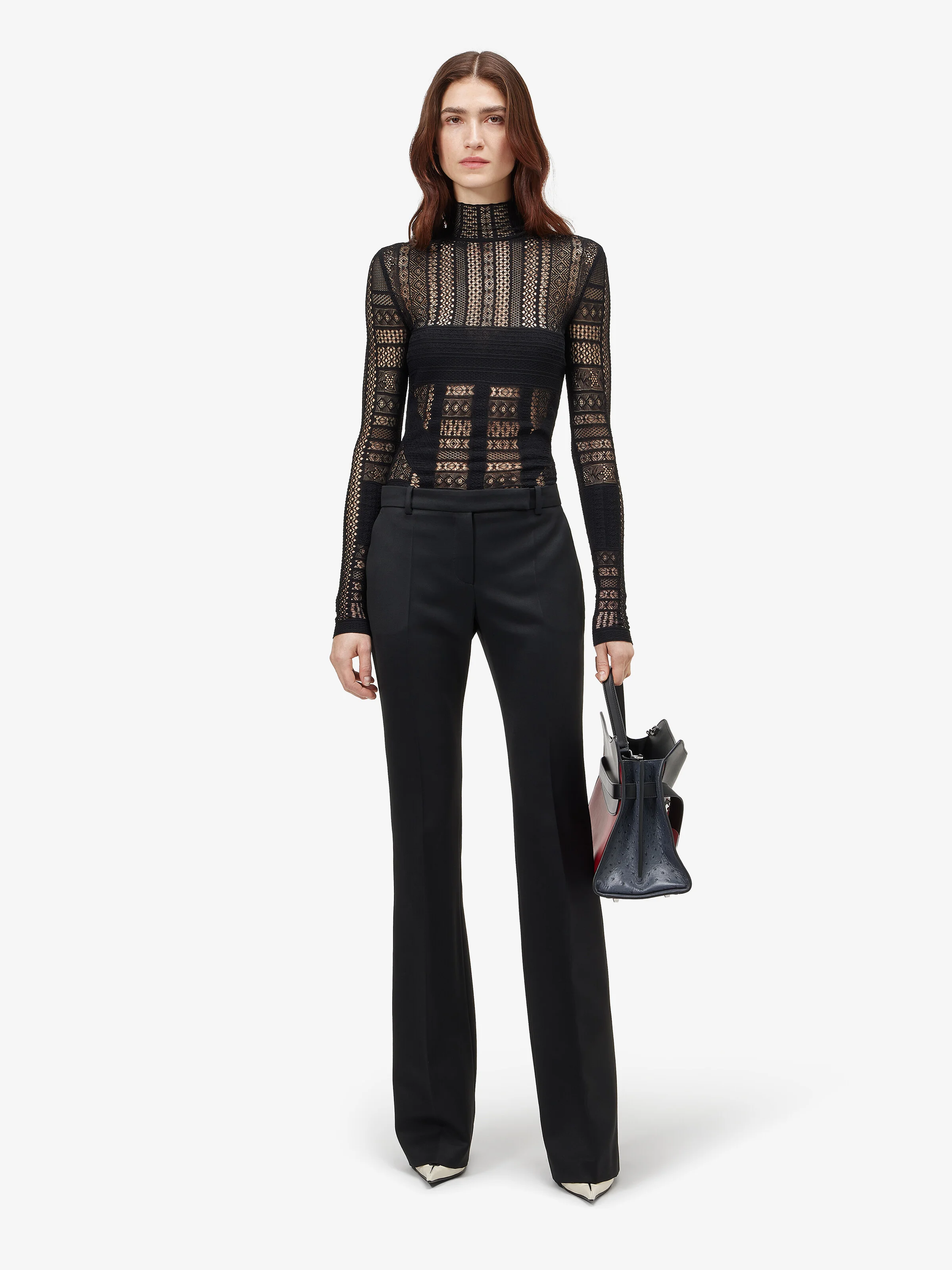 Women's Viscose Knit Lace Top in Black - 1