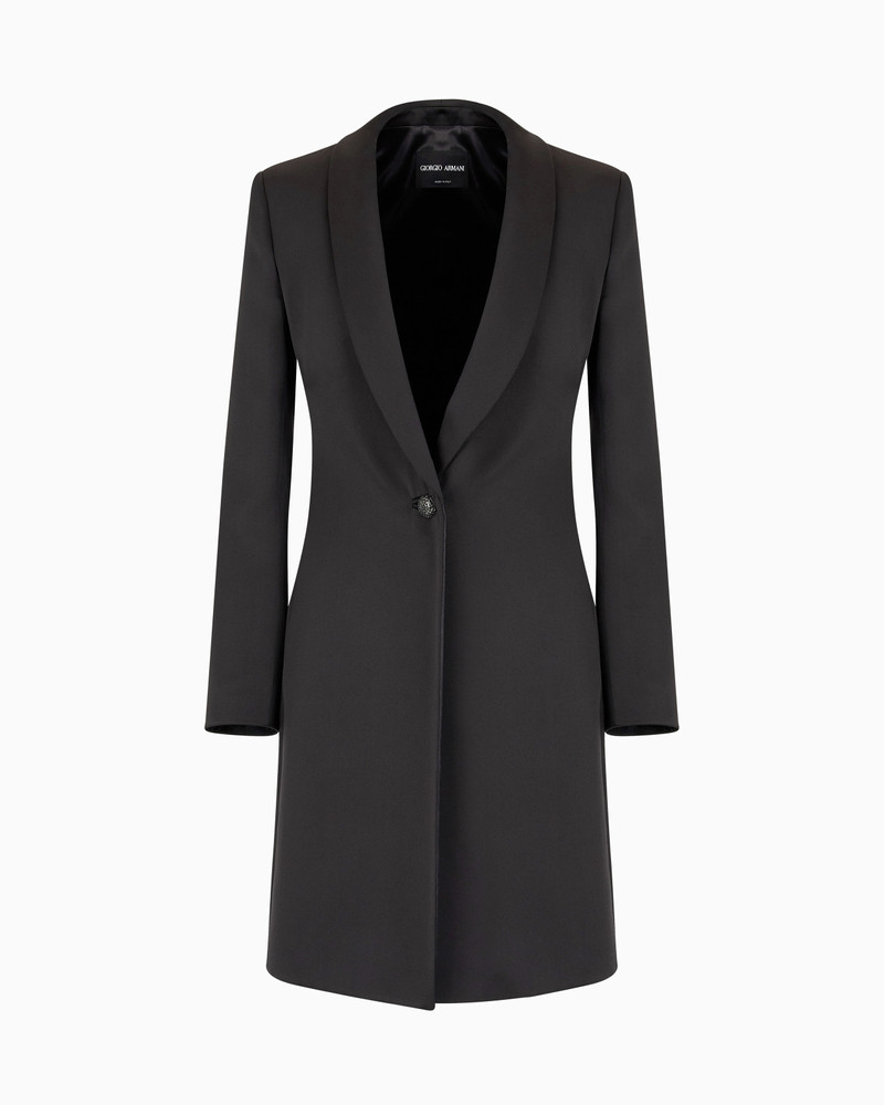 GLITTER SILK SATIN SINGLE-BREASTED LONG JACKET 1