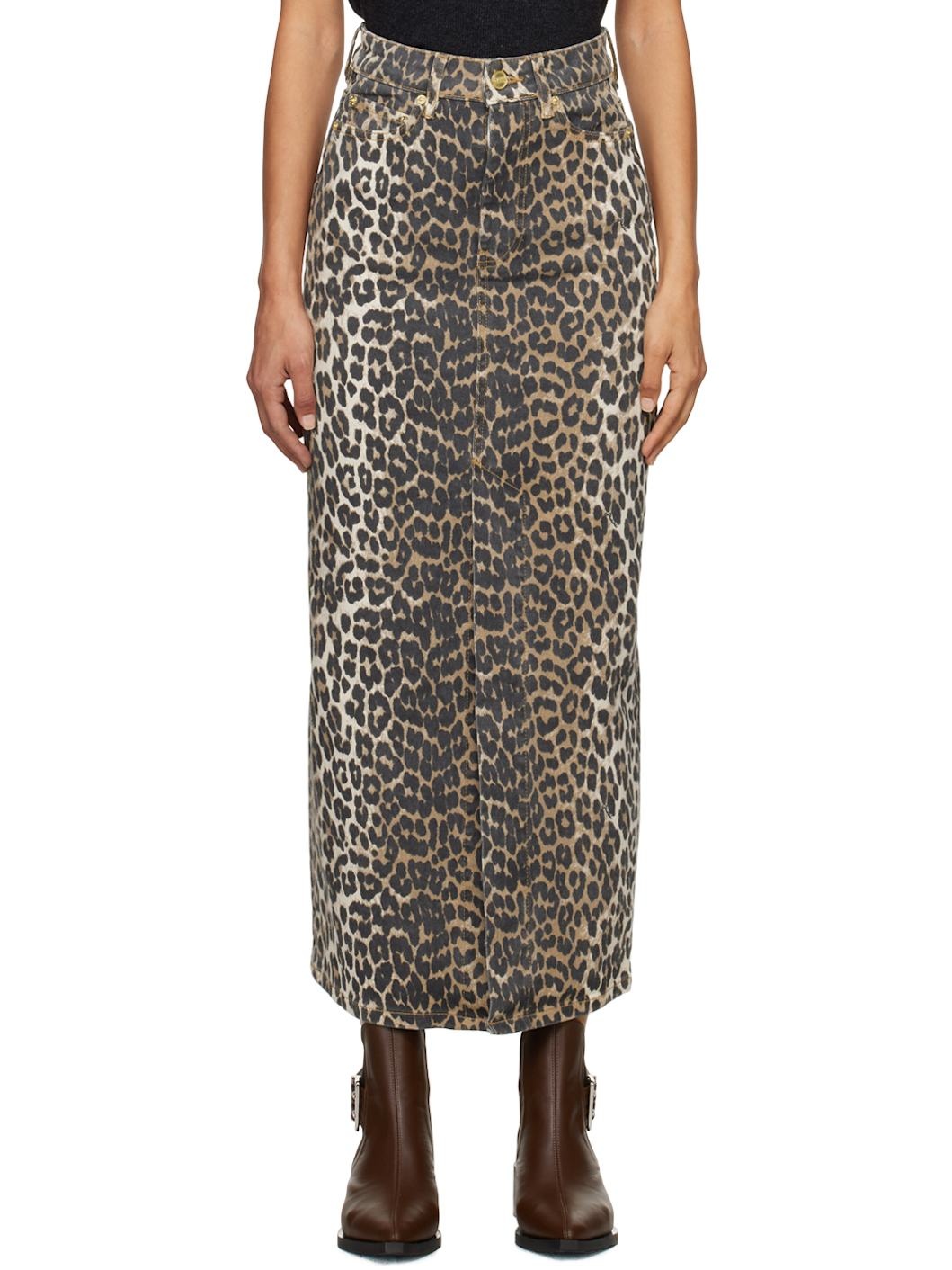 Black & Brown Slit Denim Maxi Skirt - 1