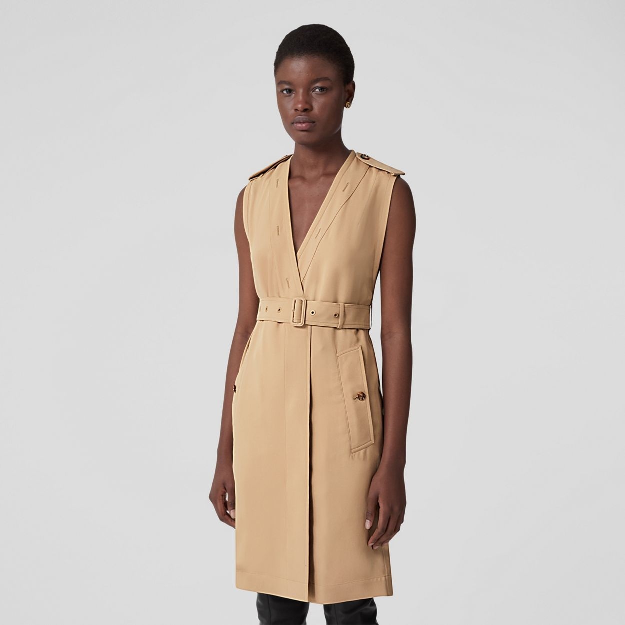 Sleeveless Viscose V-neck Trench Dress - 7