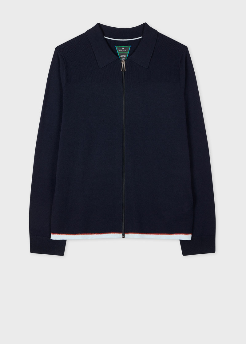 Navy Washable Merino Wool Zip Cardigan 1