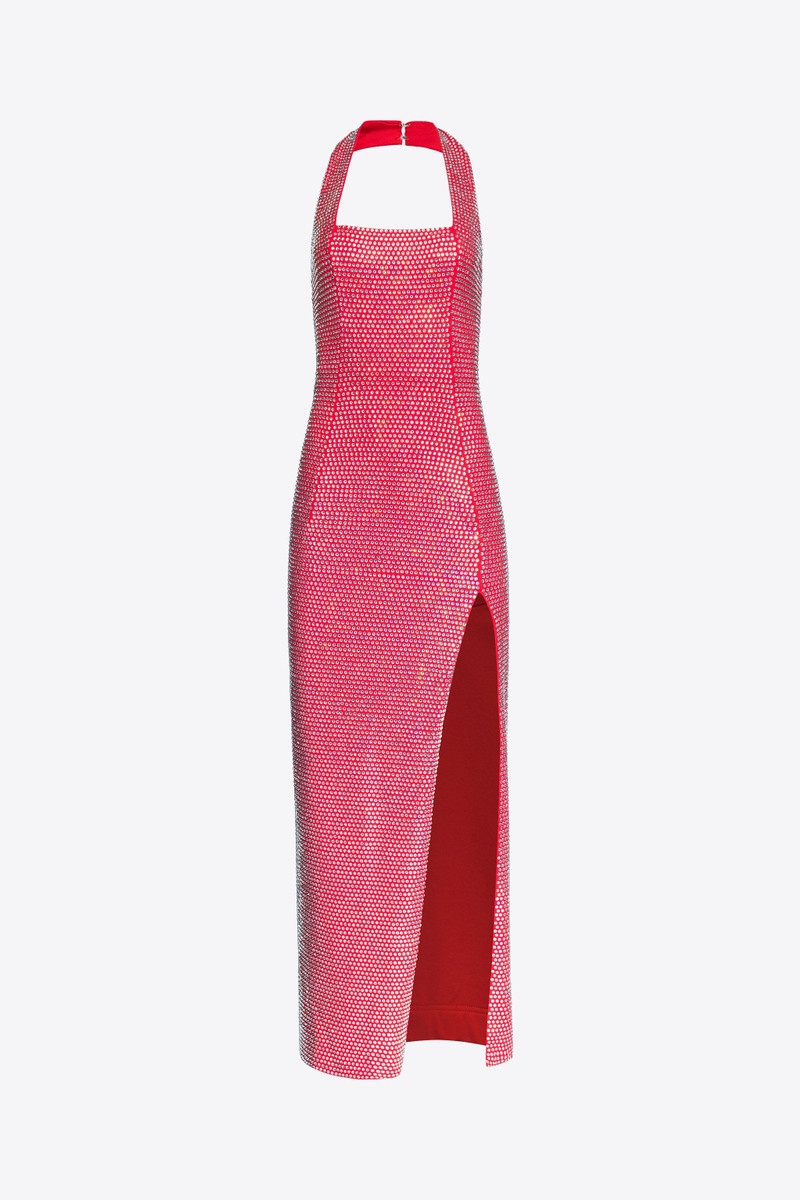CRYSTAL EMBELLISHED HALTER SLIT GOWN - 1