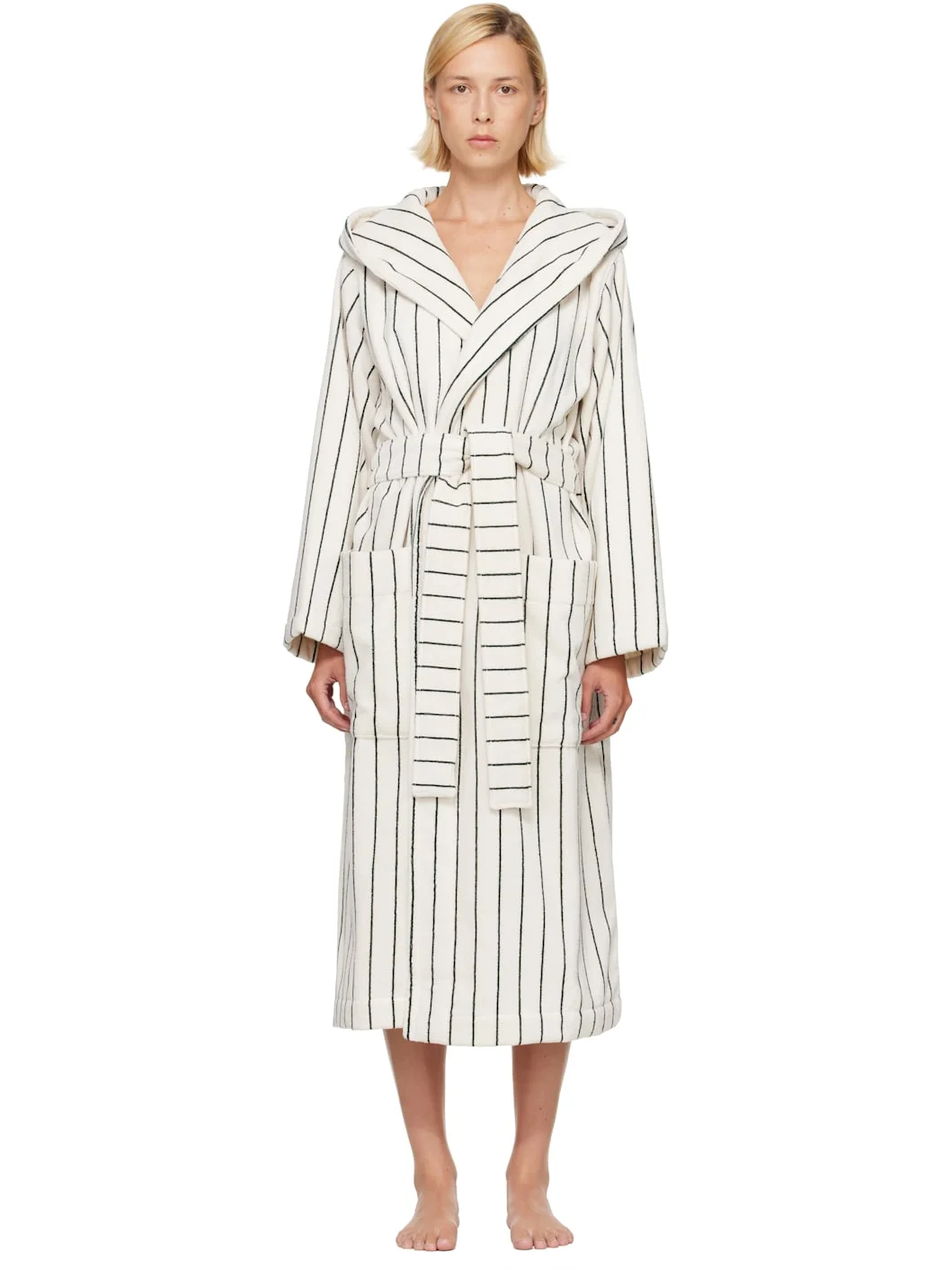 Off-White & Green Terry Hooded Bathrobe - 1