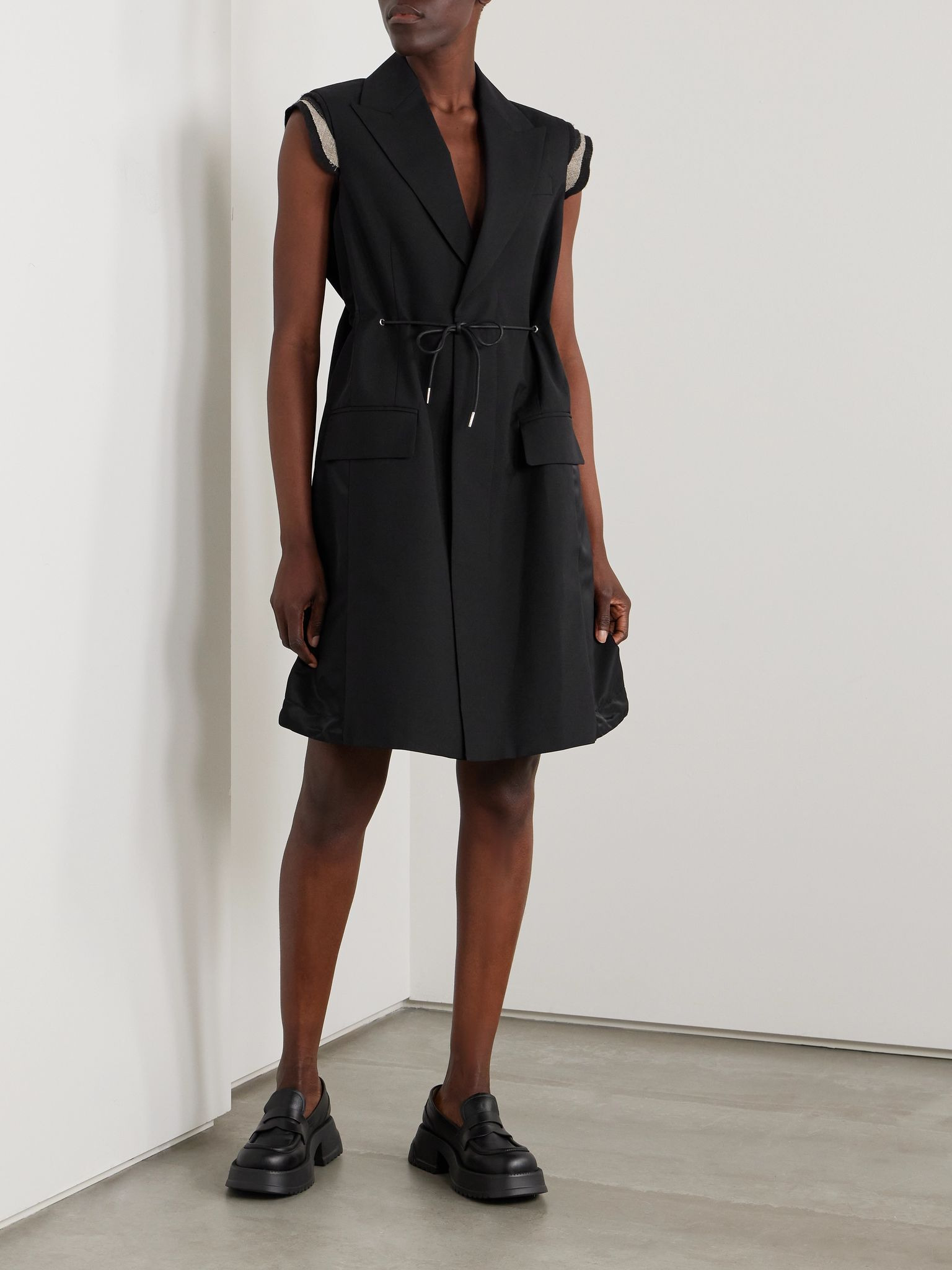 Canvas-trimmed grain de poudre and shell vest Black - 3