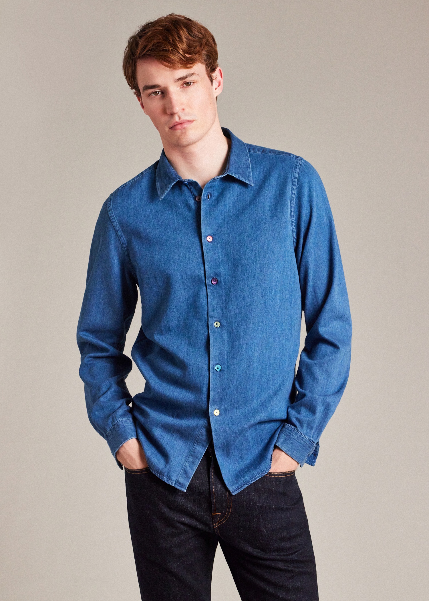 Tailored-Fit Mid-Wash Denim Shirt - 6