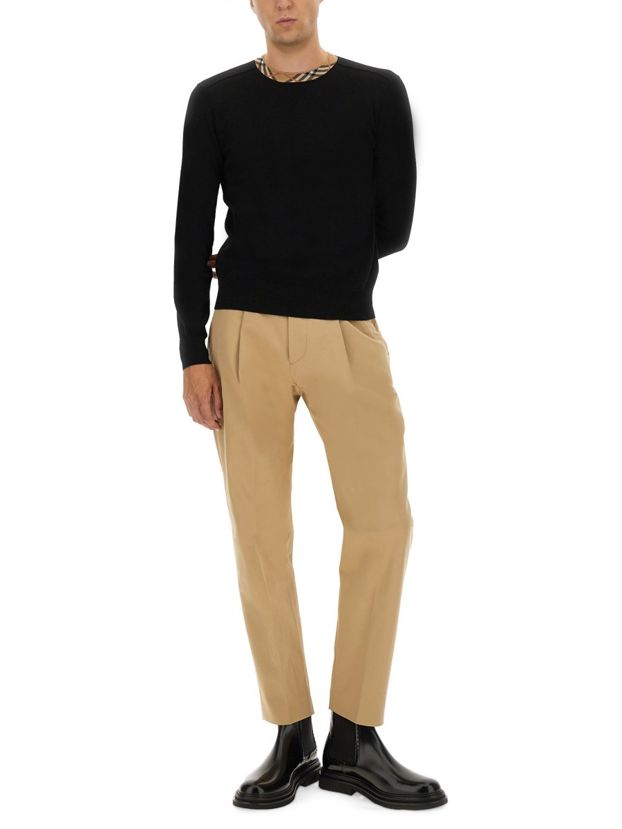 WOOL SWEATER WITH CHECK TRIM - 2