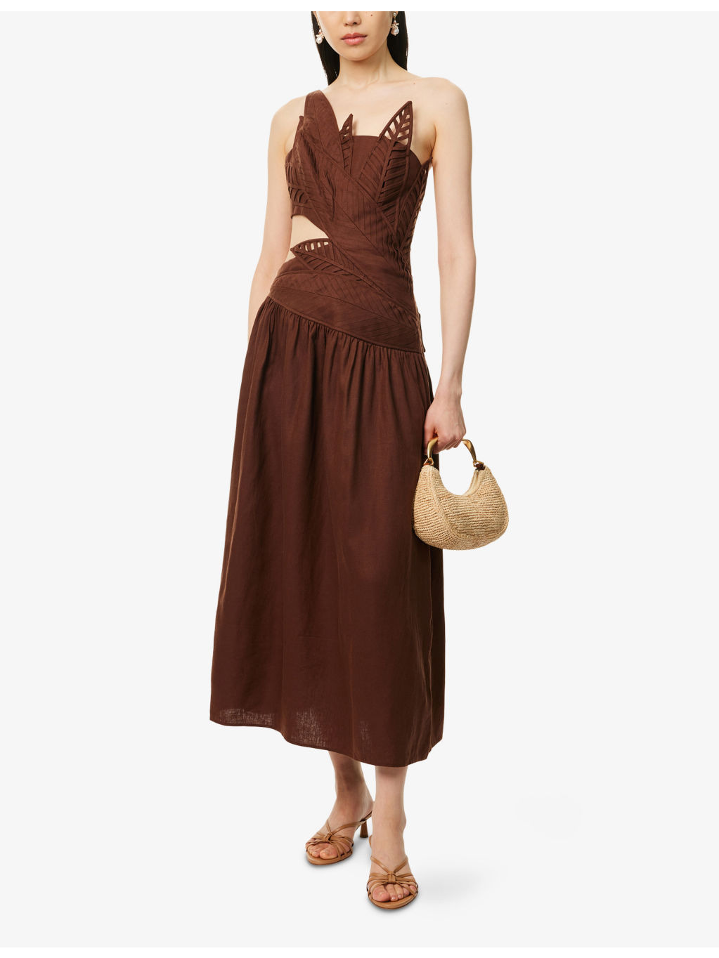 Leaves Cut-Out Linen-Blend Midi Dress - 2