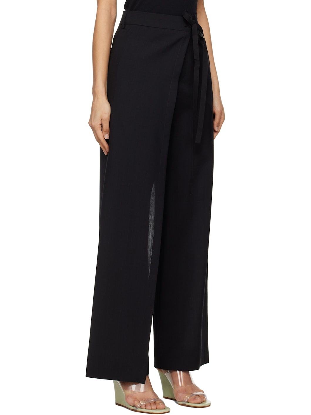 Black Tailoring Wool Canvas Tie Trousers - 2