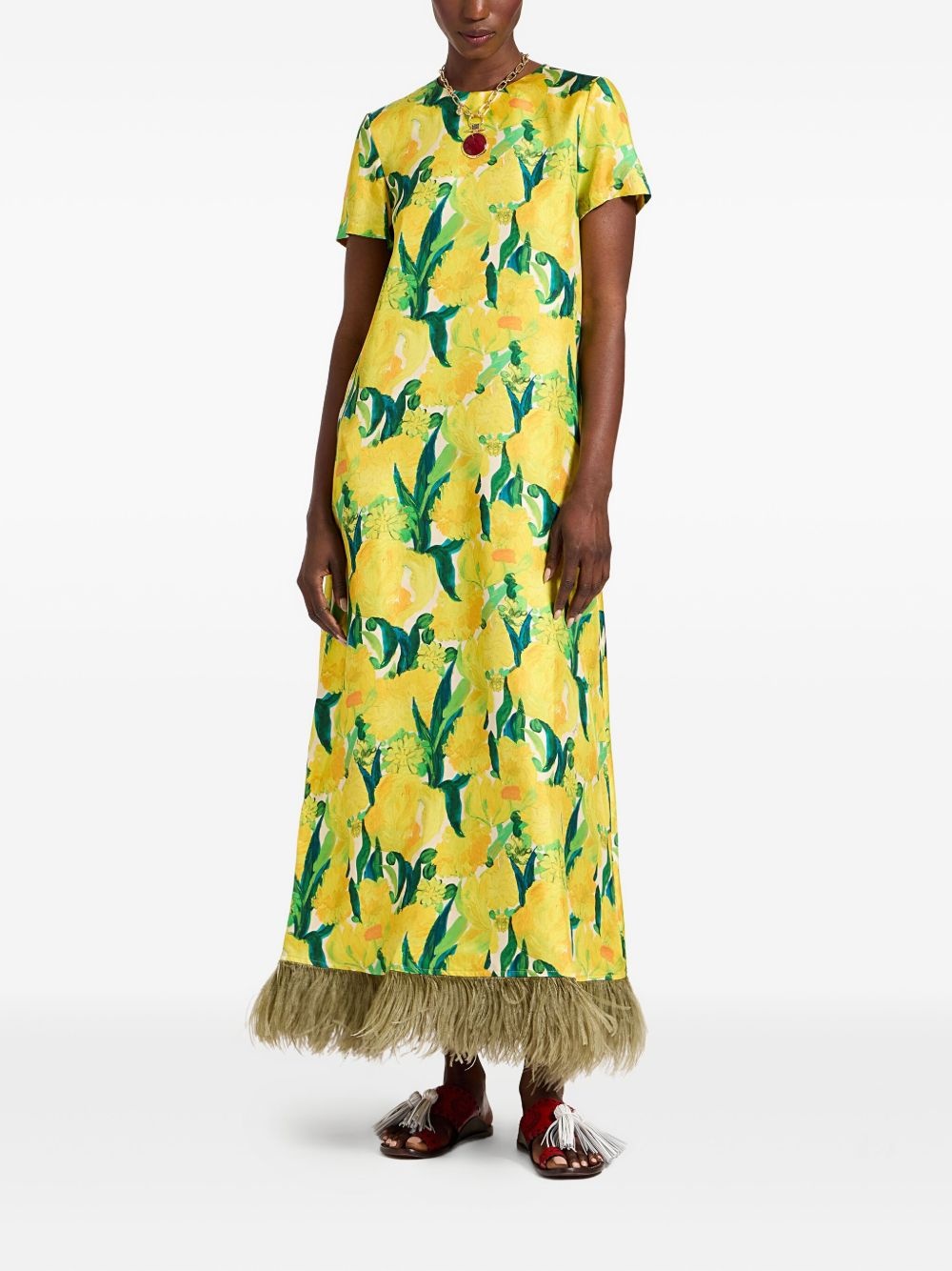 Swing floral-print feather-hem maxi dress - 2