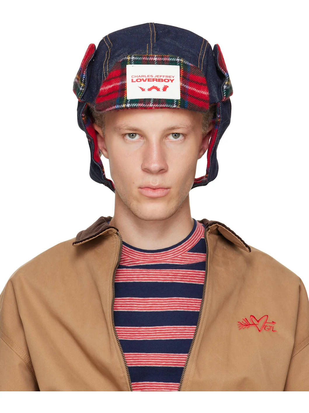 Navy & Red Trapper Hat - 1