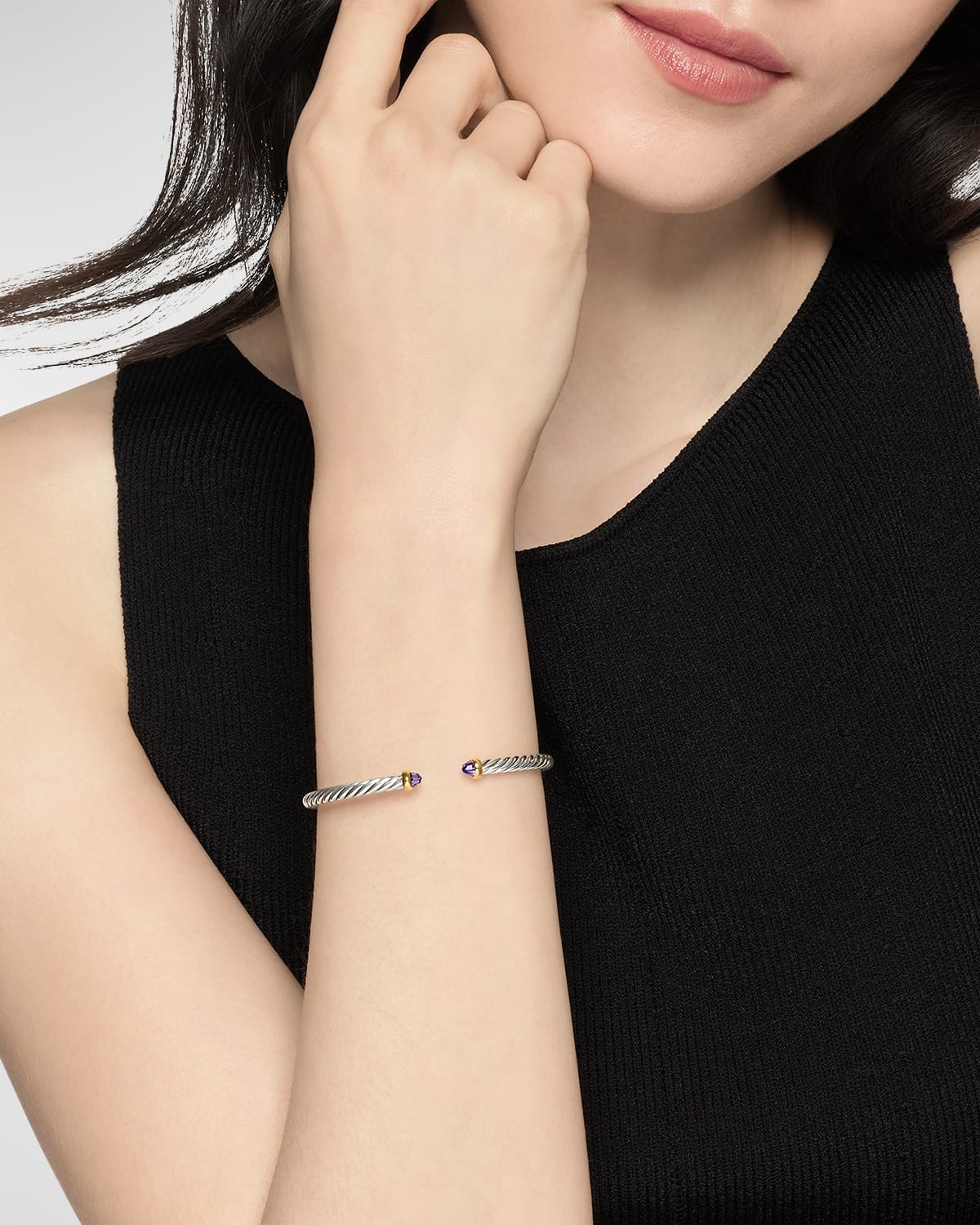 Cable Flex Bracelet with Gemstone in Silver and 14K Gold - 2