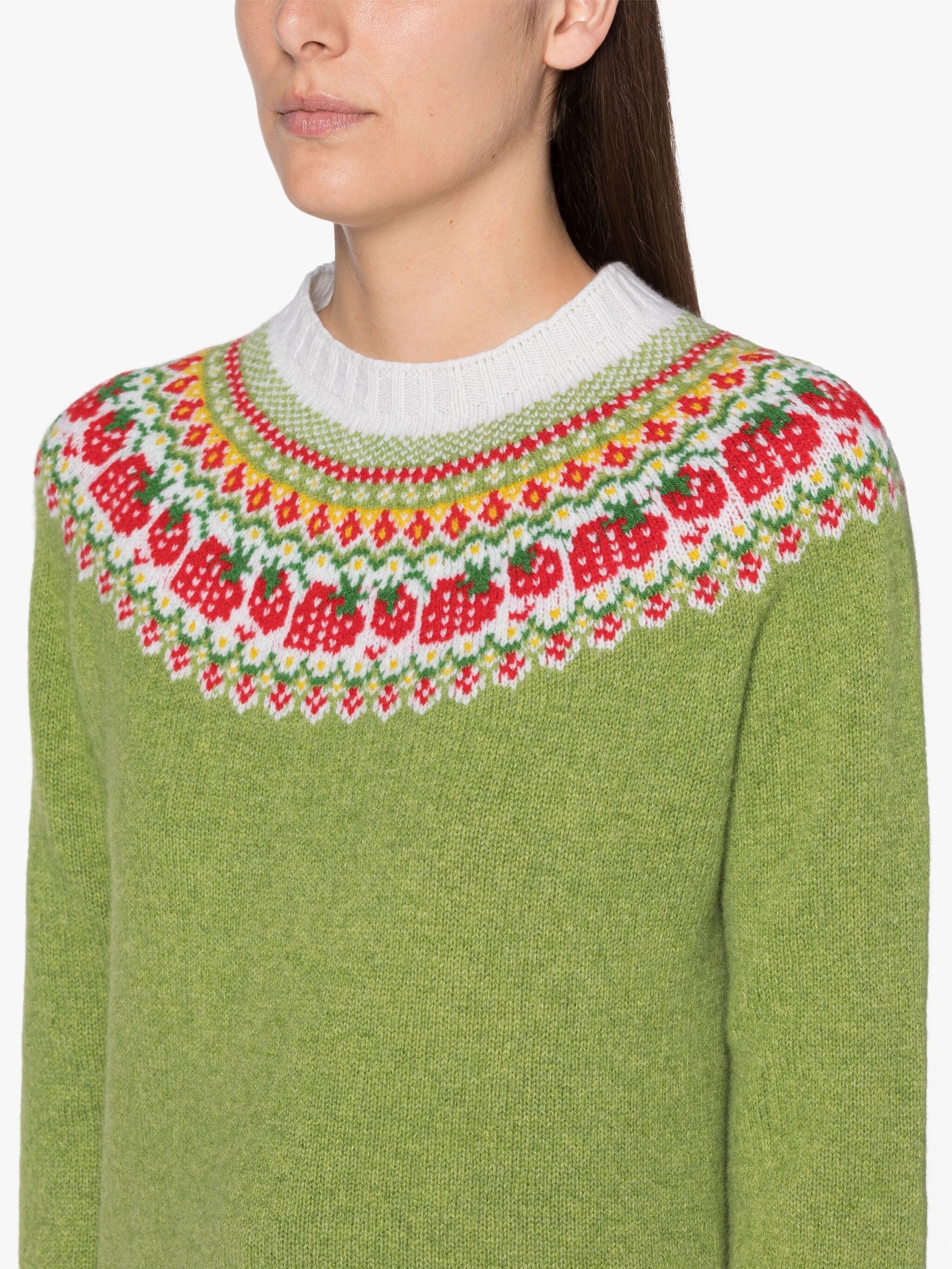 KELSI GREEN WOOL FAIR ISLE CREWNEK SWEATER - 5