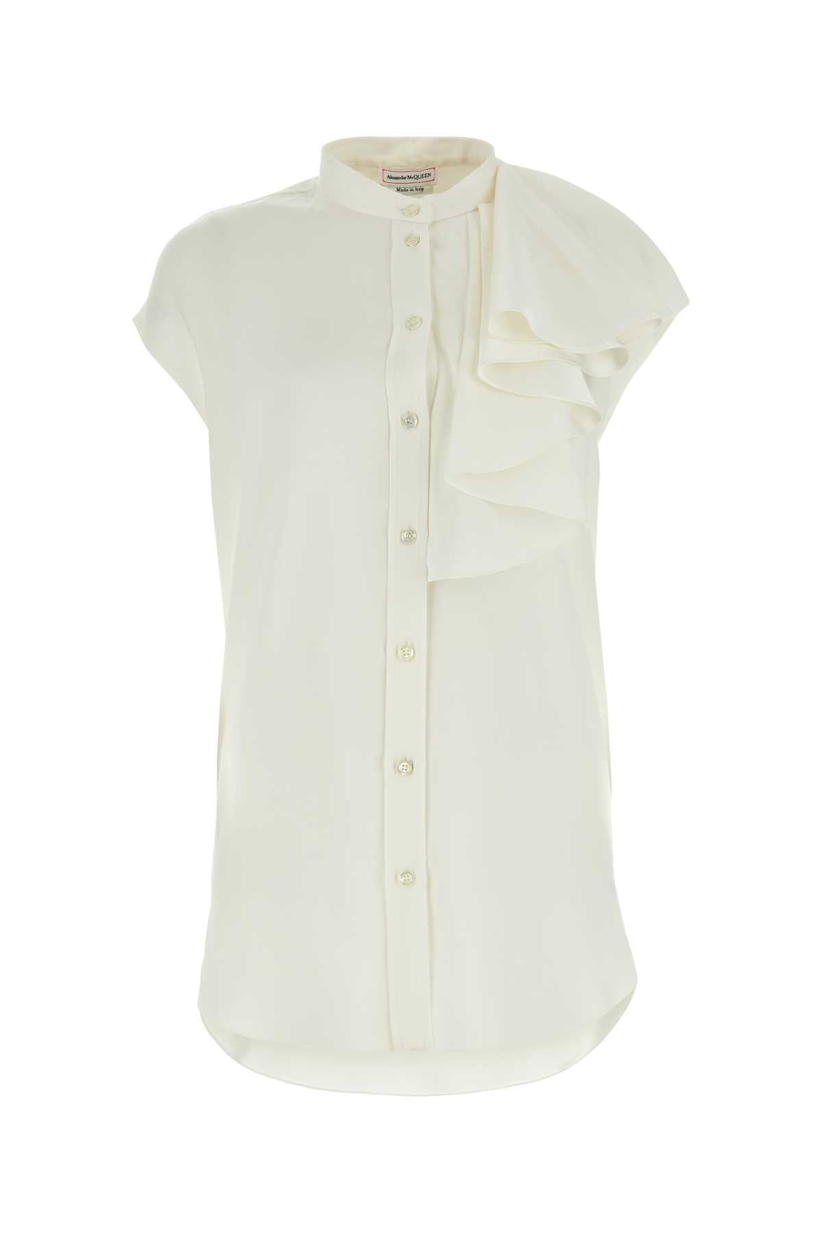 Alexander Mcqueen Women White Satin Blouse - 1