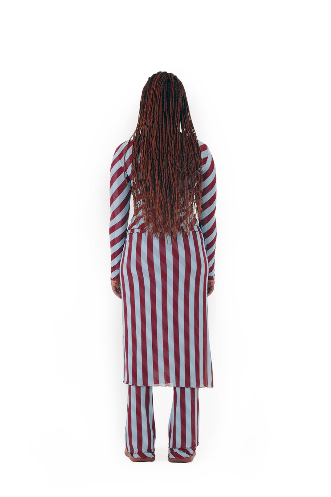 ZIPPED TOP / tulle / celestial & bordeaux stripes - 2