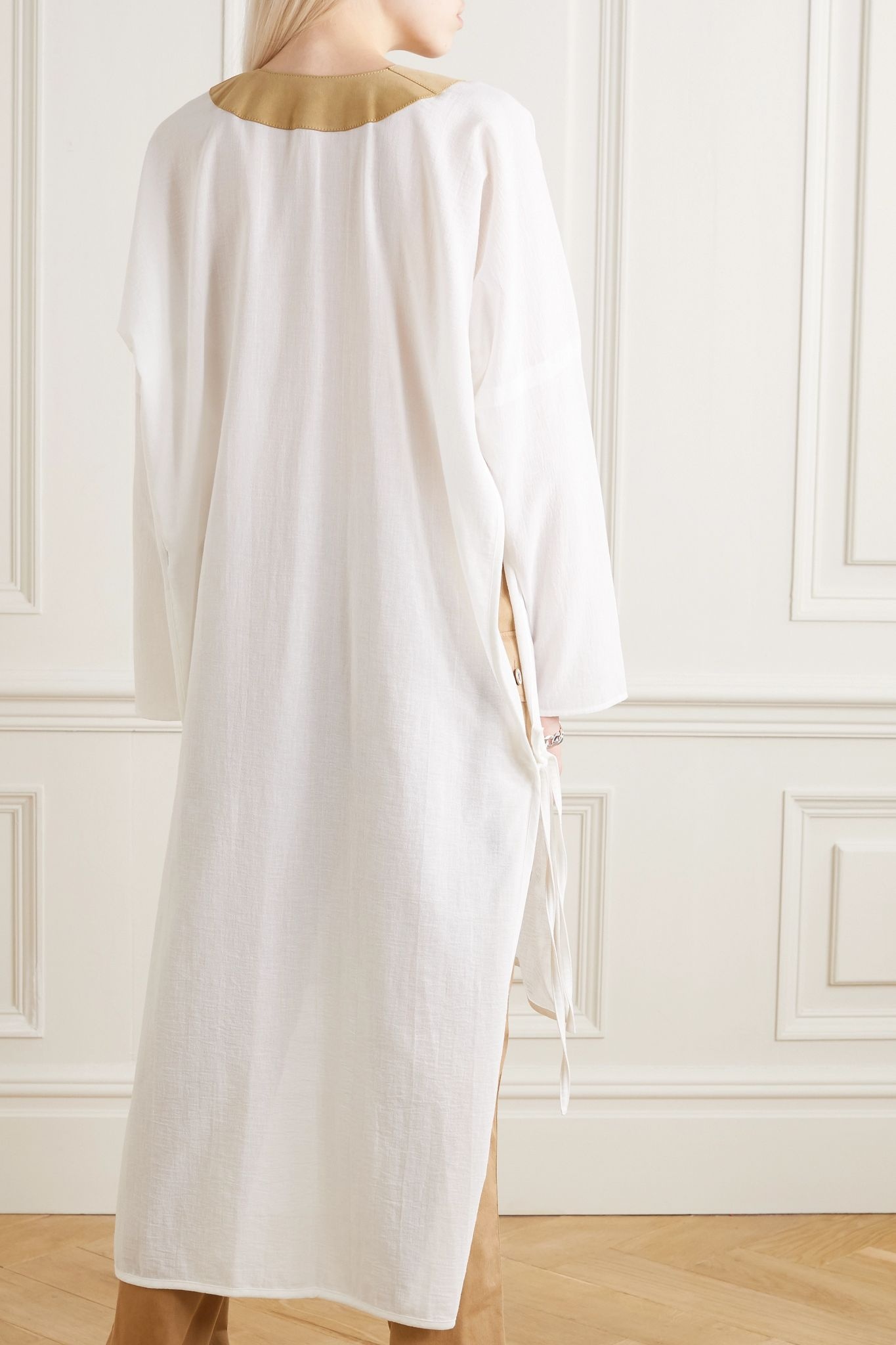 Suede-trimmed cotton-gauze tunic - 4