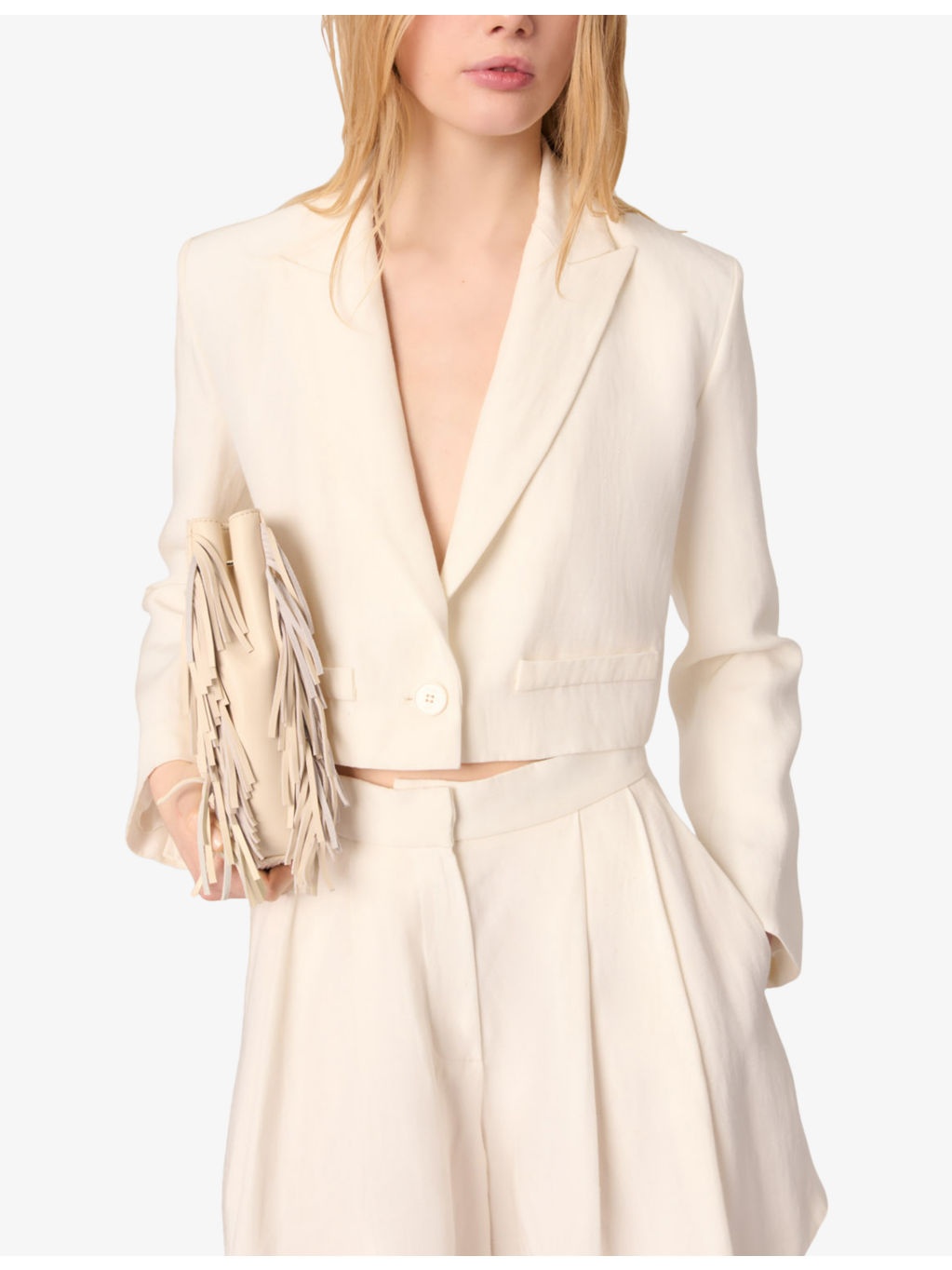 Peak-Lapel Cropped Woven Jacket - 3