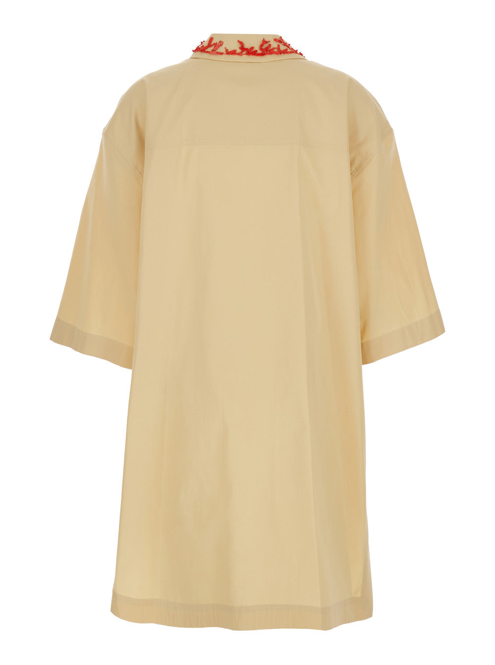 Fendi Women Beige Dress With Open Polo Shirt Style Collar And Embroidery On The Collar In Cotton Wom - 2