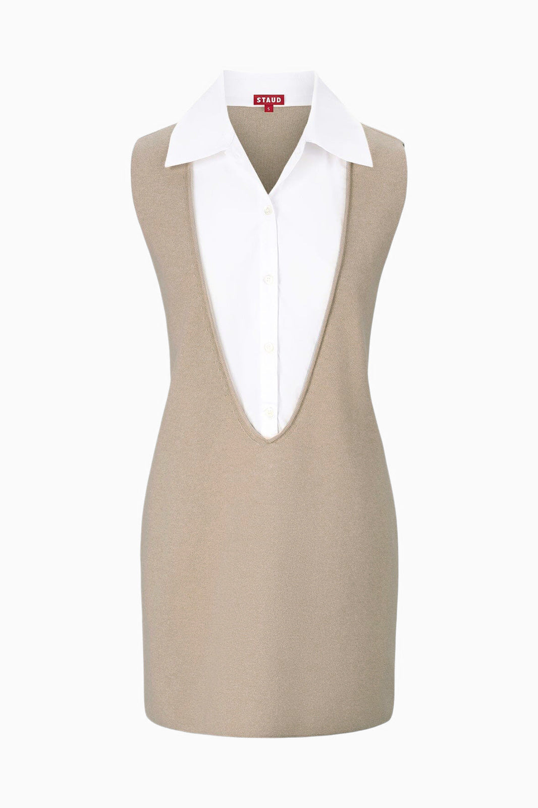 STAUD LESLIE MINI DRESS SAND/WHITE - 1