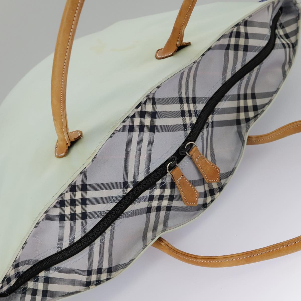 Burberry Blue Label Tote Bag Nylon Leather Light Blue Brown Silver - 8
