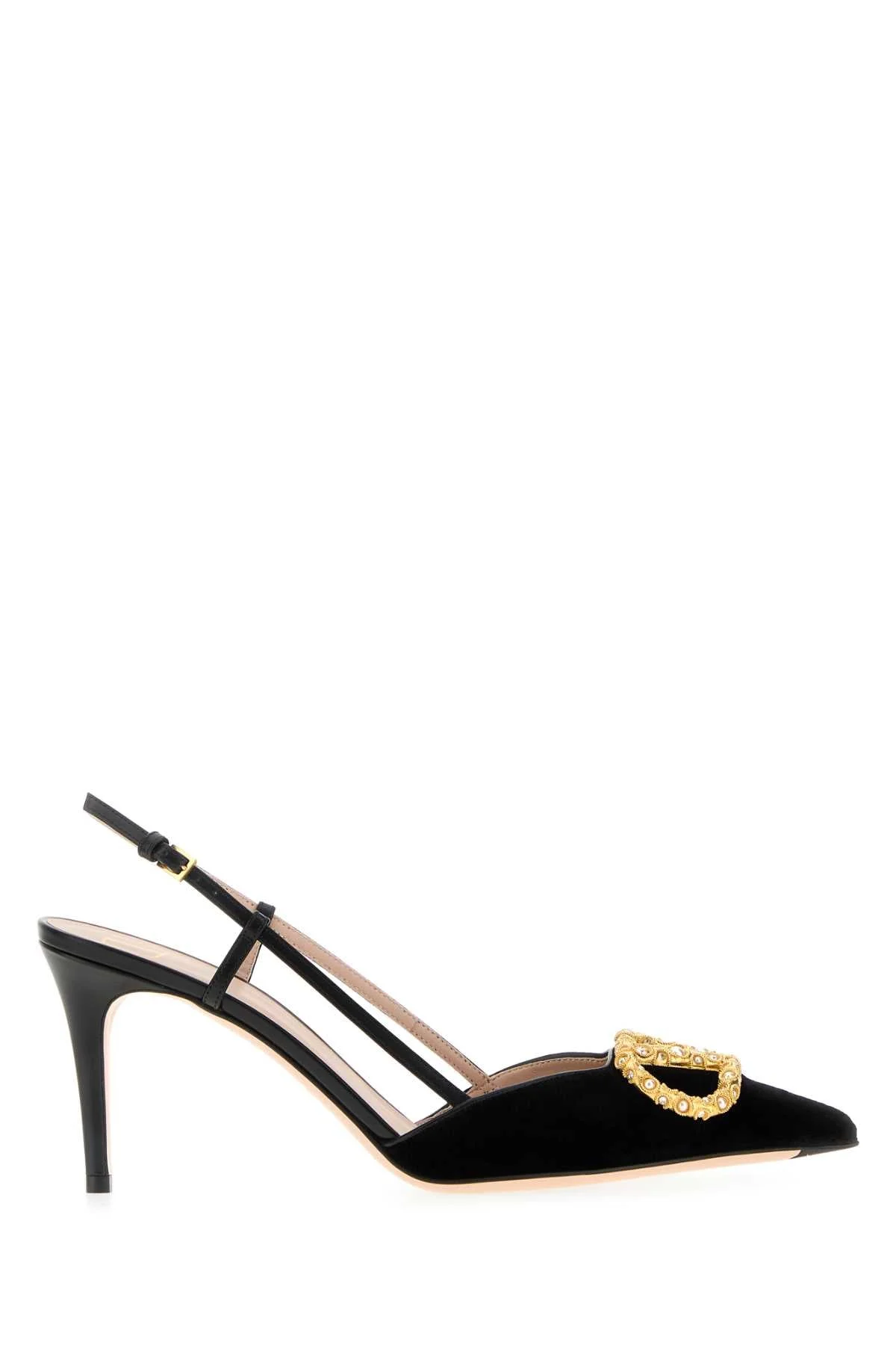 Valentino Garavani Women Black Velvet Vlogo Signature Pumps - 1