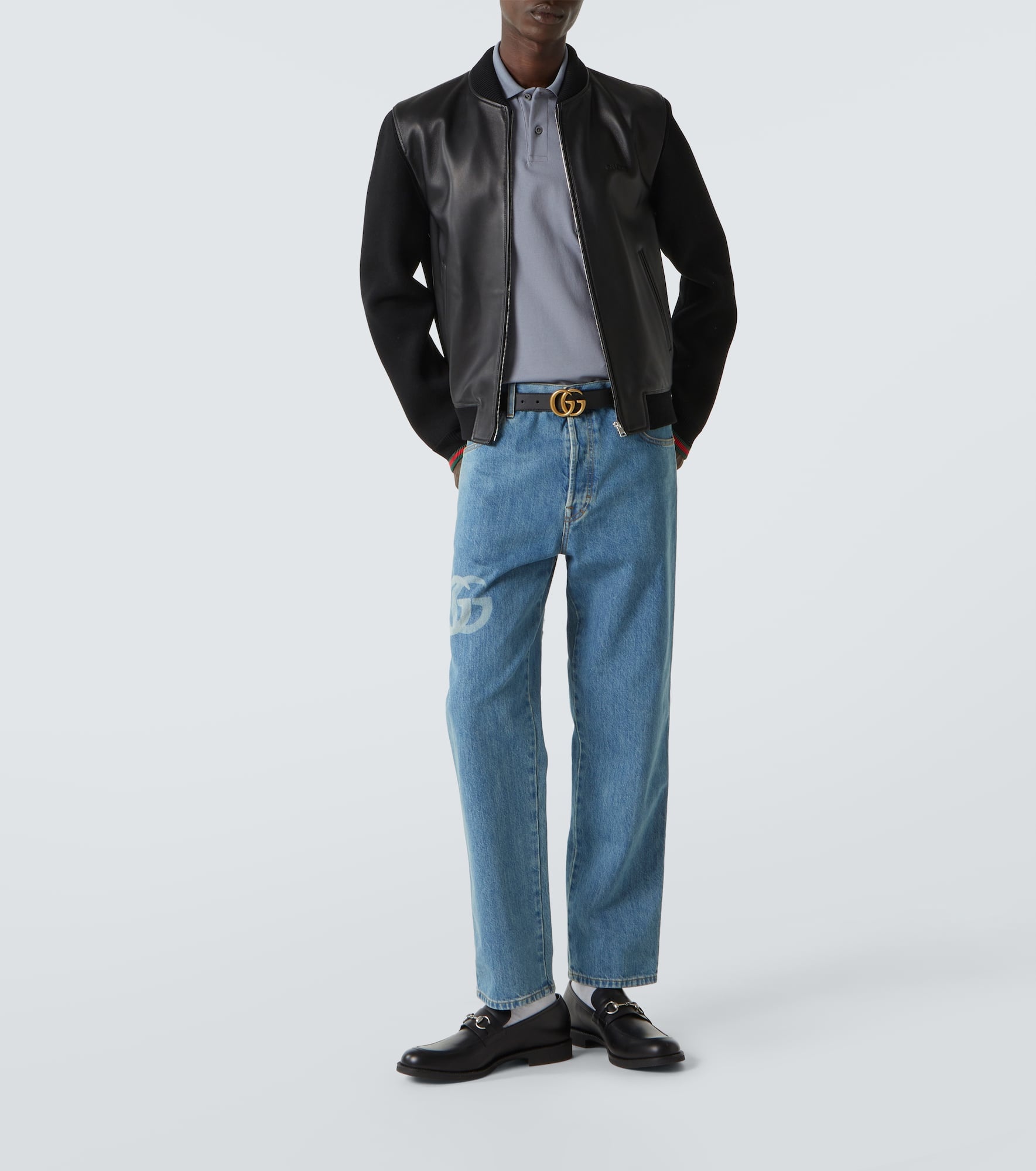 Web Stripe leather bomber jacket - 2