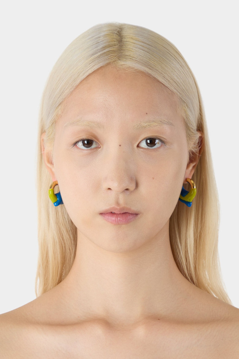 MINI RUBBERIZED EARRINGS GOLD / acid green & bright blue 3