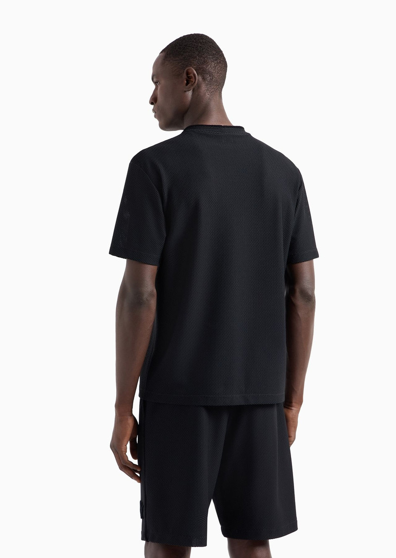 Crew neck T-shirt in technical waffle with flocked logo 3