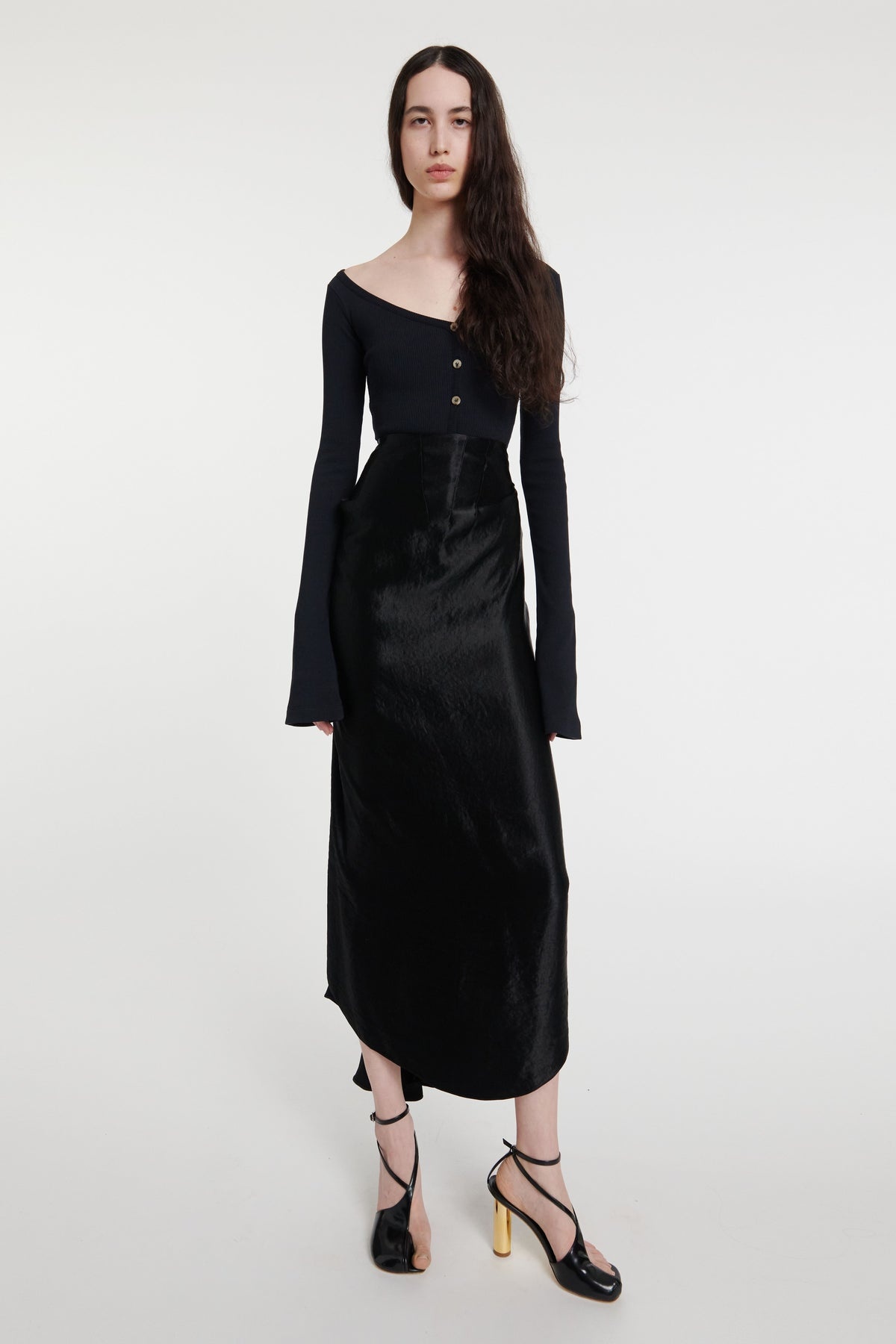 HIGH WAISTED DRAPED SKIRT WITH BACK GATHERING BLACK - 4