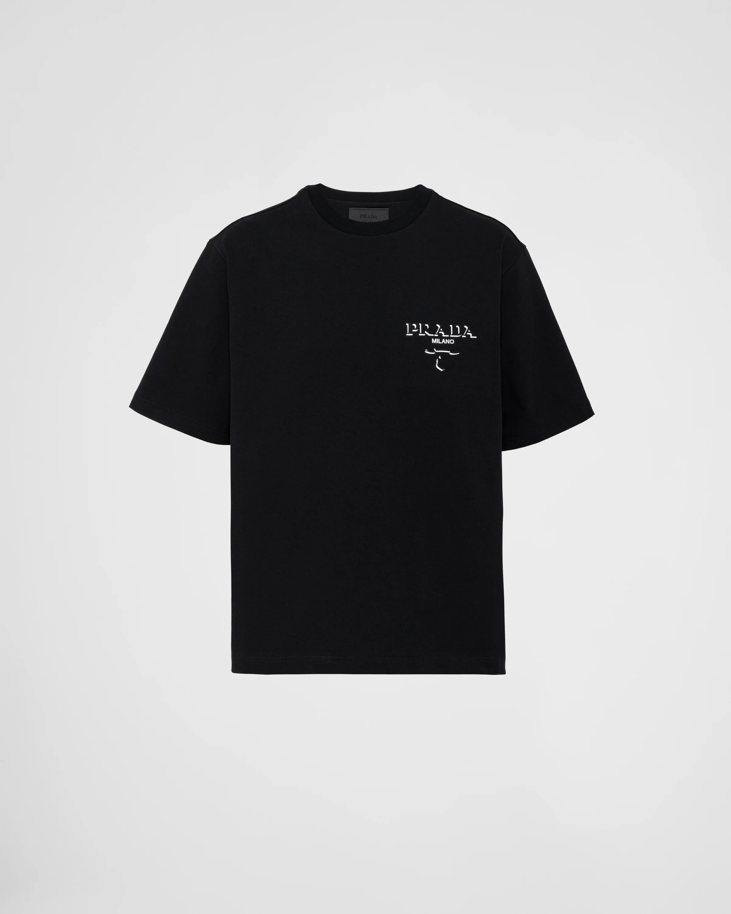 PRADA 黒 コットン Tシャツ Black Stretch Cotton T-shirt With Logo | PRADA