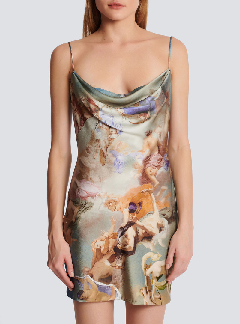 Sky printed satin babydoll dress 5