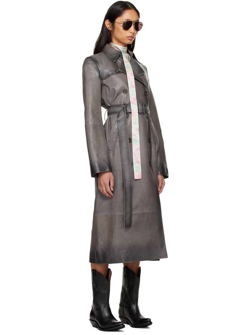 Gray Ombré Leather Trench Coat 2