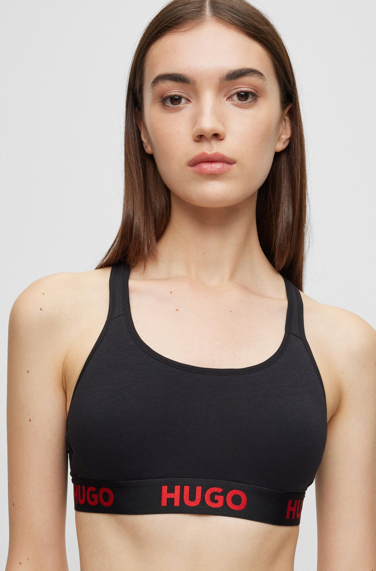 STRETCH-COTTON CROSS-BACK SPORTS BRA WITH LOGO BAND - 4