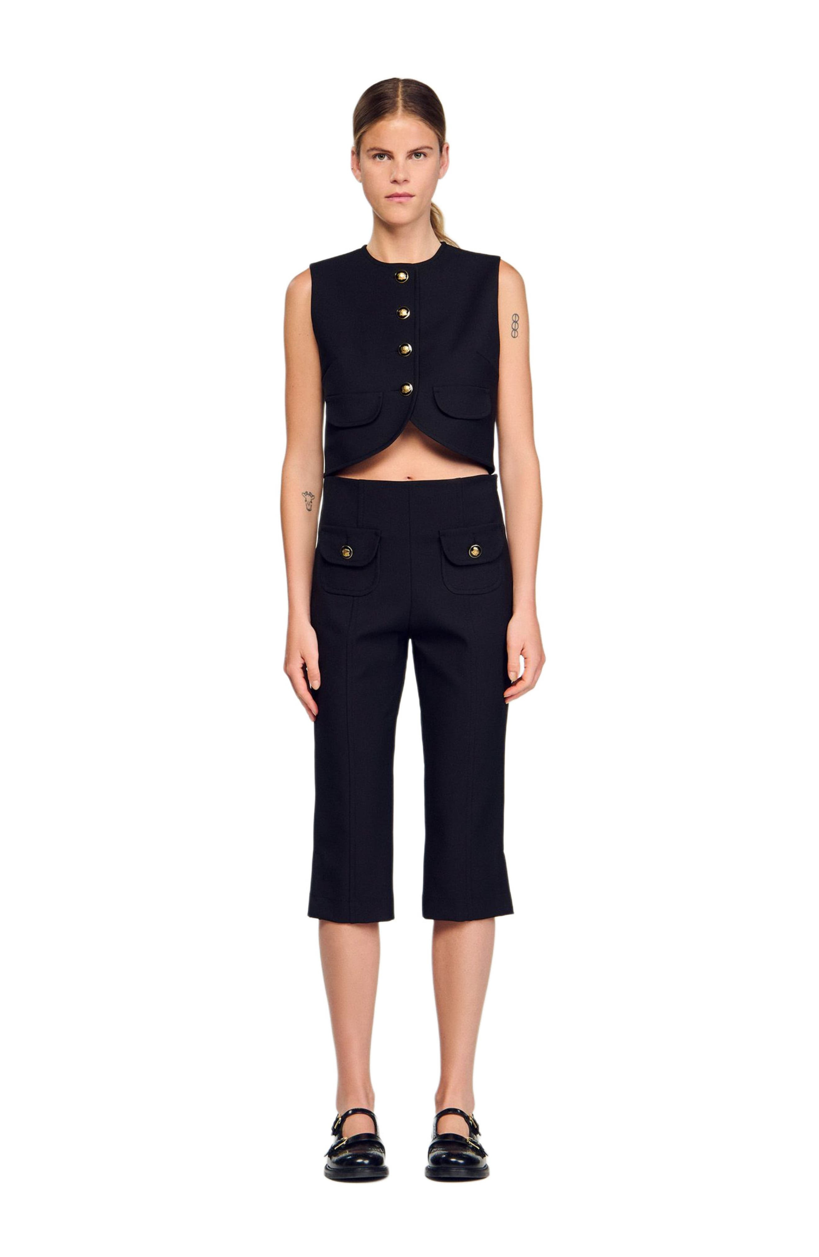 SANDRO Decorative buttoned crop top in Black at Nordstrom - 2