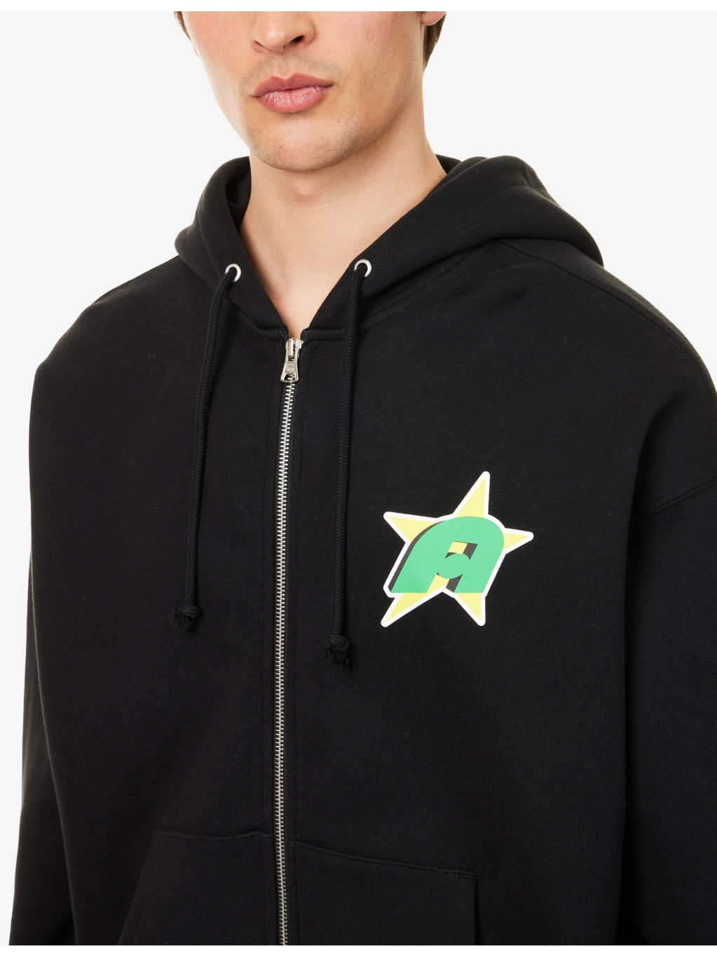 "Star ""A"" Zip-Up Brand-Print Cotton-Jersey Hoody" - 5