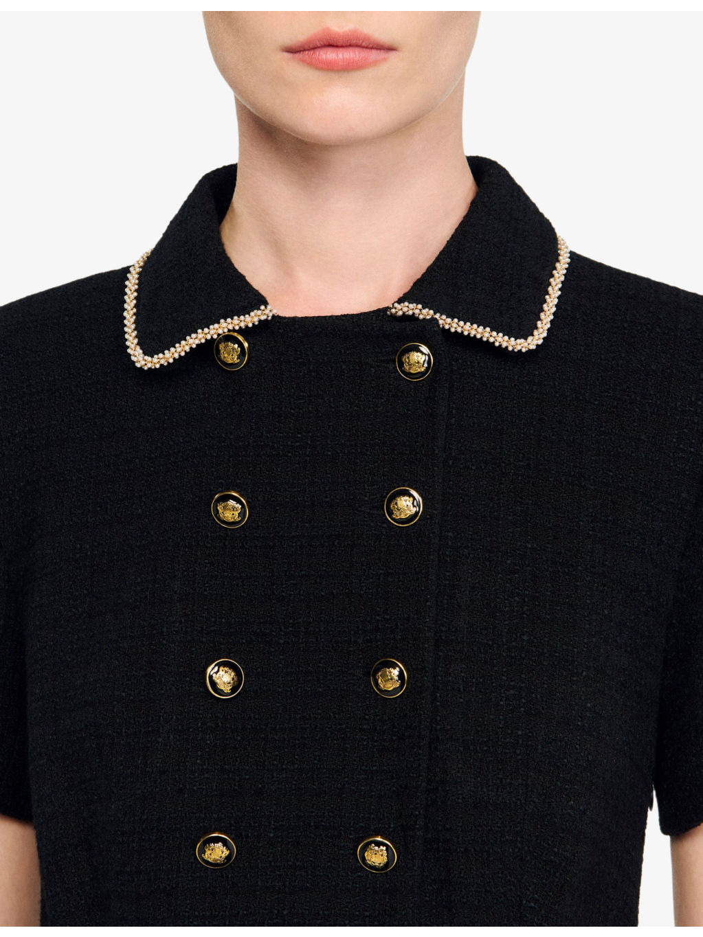 Short-Sleeve Button-Up Tweed Mini Dress - 5