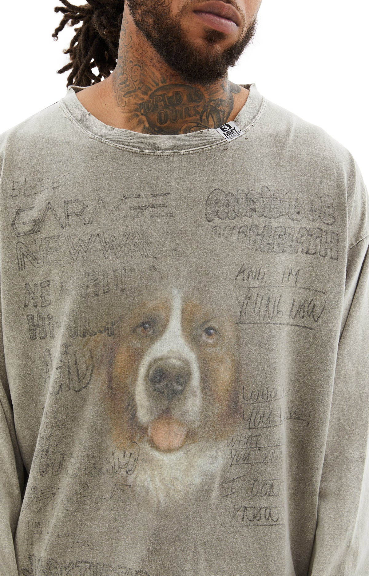 BLEACHED LONG SLEEVE T-SHIRT (BEIGE) - 5
